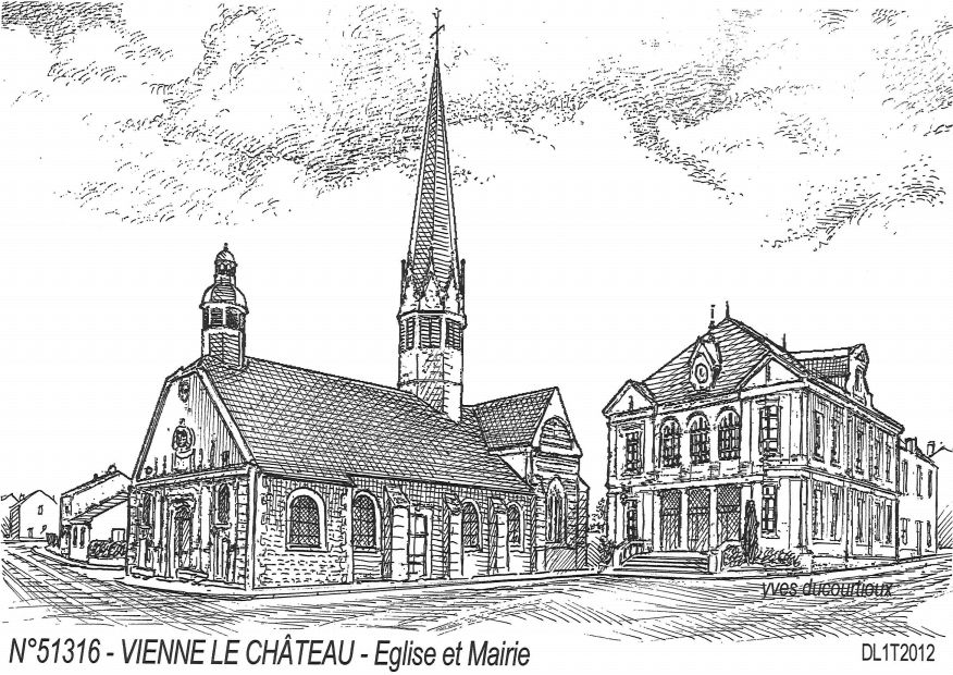 N 51316 - VIENNE LE CHATEAU - église et mairie
